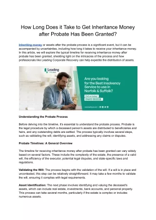 How Long Does it Take to Get Inheritance Money after Probate Has Been Granted (1) leading new