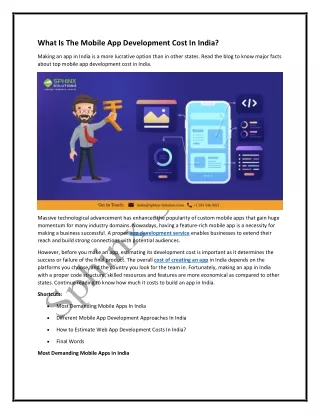 what is the mobile app development cost in india