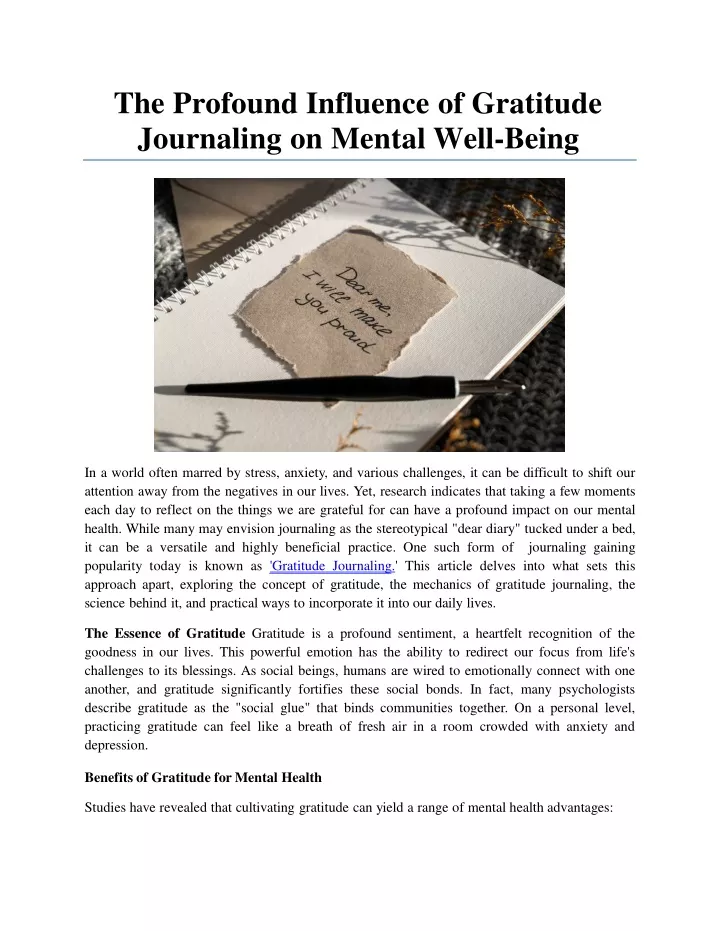 the profound influence of gratitude journaling on mental well being