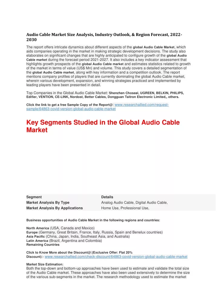 audio cable market size analysis industry outlook