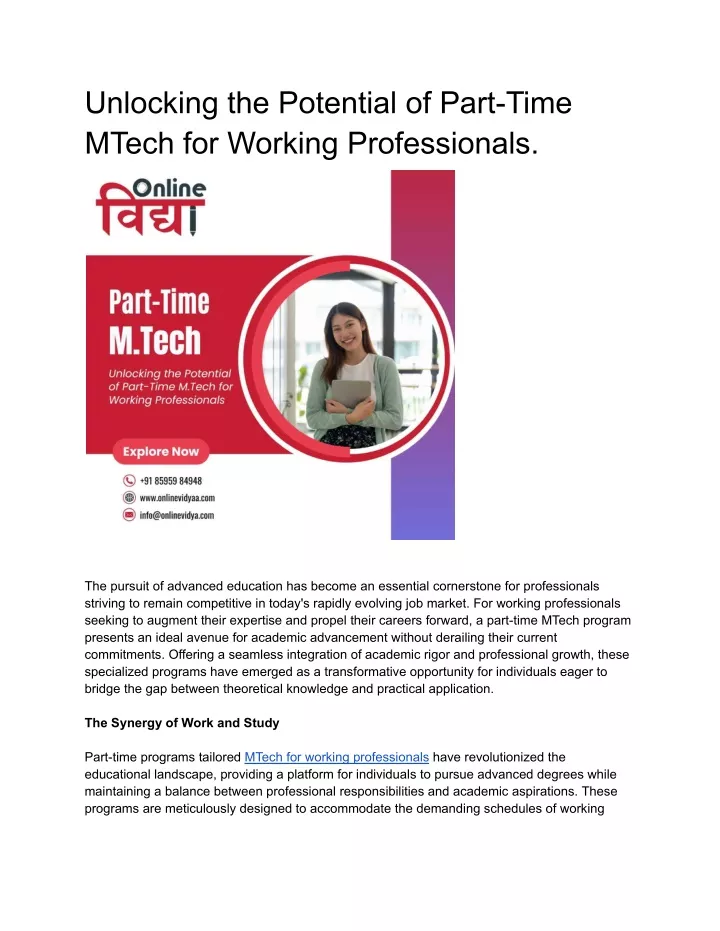 unlocking the potential of part time mtech