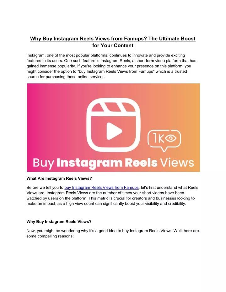 why buy instagram reels views from famups