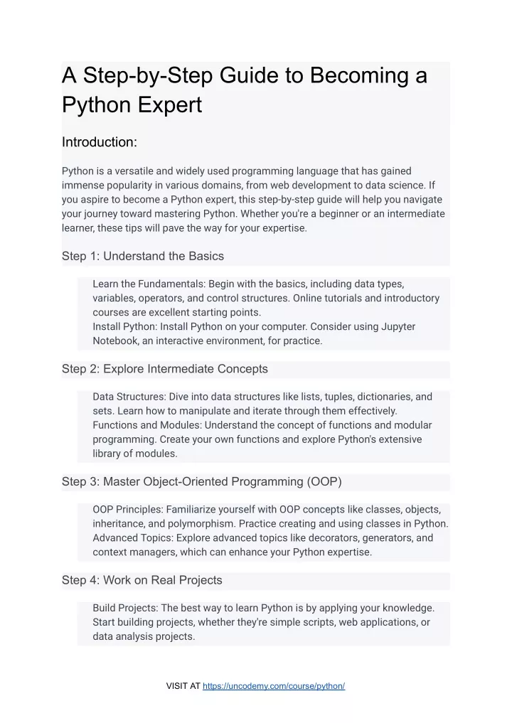 a step by step guide to becoming a python expert