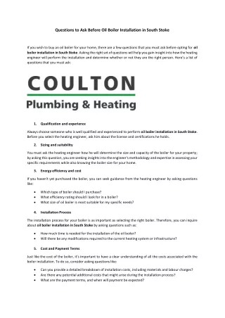 Questions to Ask Before Oil Boiler Installation in South Stoke