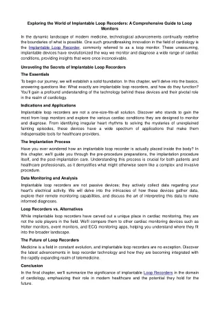 Exploring the World of Implantable Loop Recorders A Comprehensive Guide to Loop Monitors