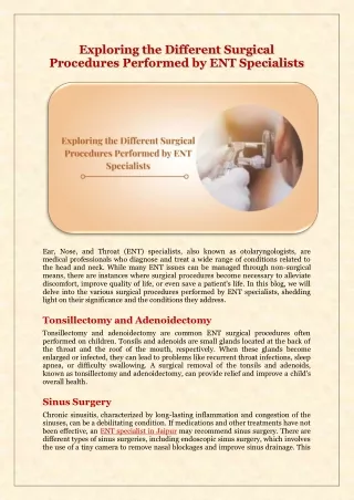 Exploring the Different Surgical Procedures Performed by ENT Specialists