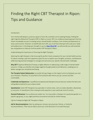 Finding the Right CBT Therapist in Ripon Tips and Guidance