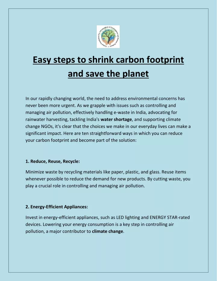 easy steps to shrink carbon footprint and save