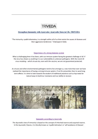 Strengthen Immunity with Ayurveda | Ayurvedic Store in UK- TRIVEDA