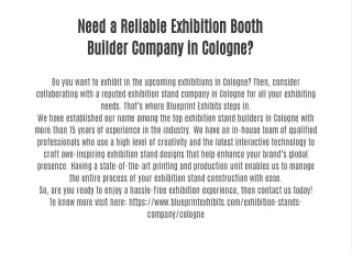 Need a Reliable Exhibition Booth Builder Company in Cologne?