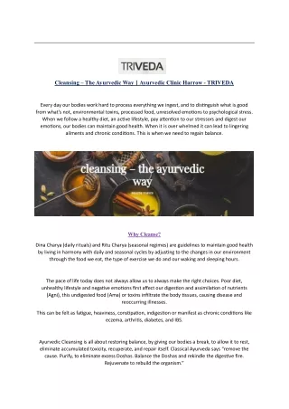 Cleansing – The Ayurvedic Way | Ayurvedic Clinic Harrow - TRIVEDA