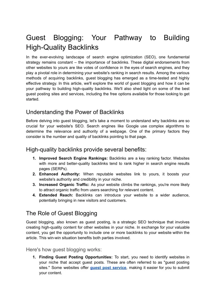 guest high quality backlinks