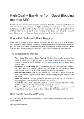 High-Quality Backlinks from Guest Blogging Improve SEO