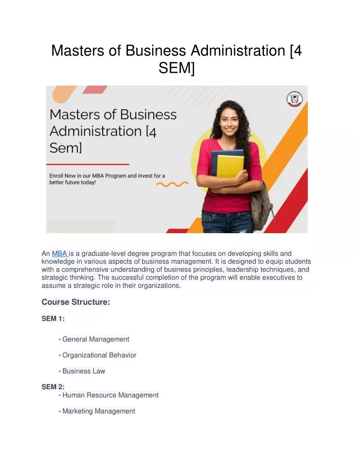 masters of business administration 4 sem