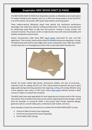 snapmaker mdf wood sheet 5 pack