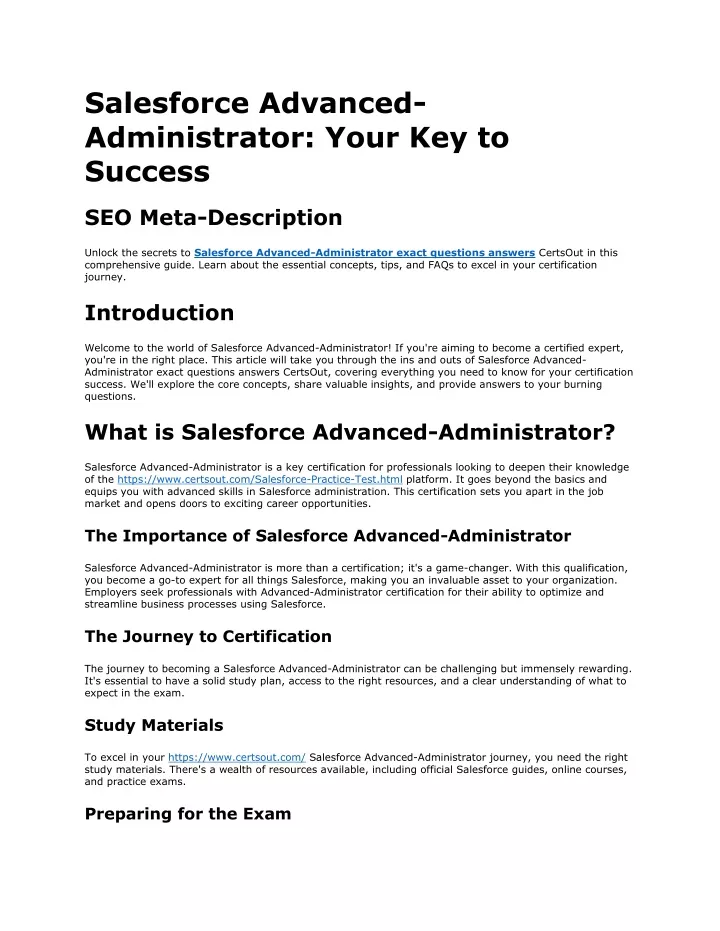salesforce advanced administrator your