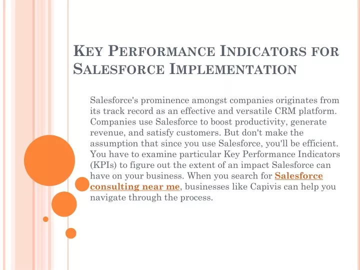key performance indicators for salesforce implementation