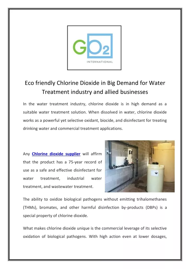 eco friendly chlorine dioxide in big demand