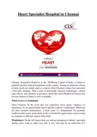 Heart Specialist Hospital in Chennai