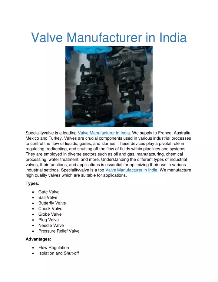 valve manufacturer in india