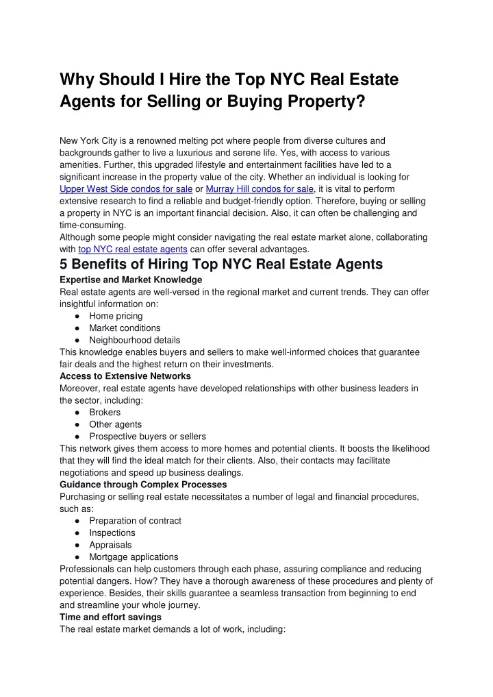 why should i hire the top nyc real estate agents