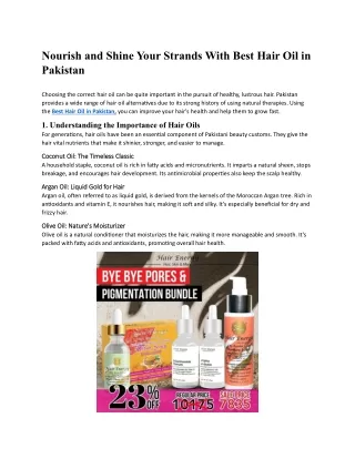 Nourish and Shine Your Strands With Best Hair Oil in Pakistan