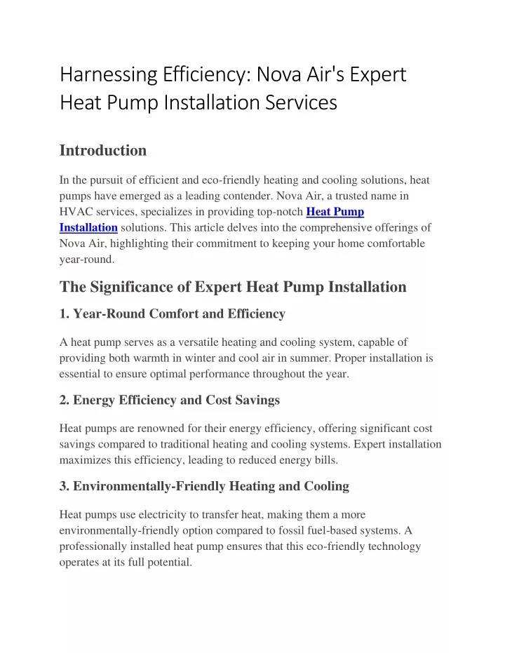 harnessing efficiency nova air s expert heat pump