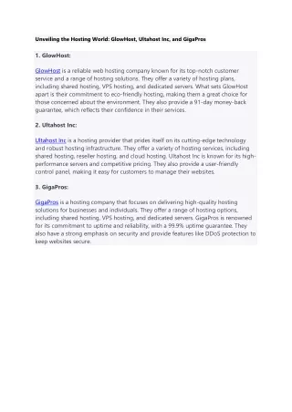 Unveiling the Hosting World GlowHost, Ultahost Inc, and GigaPros