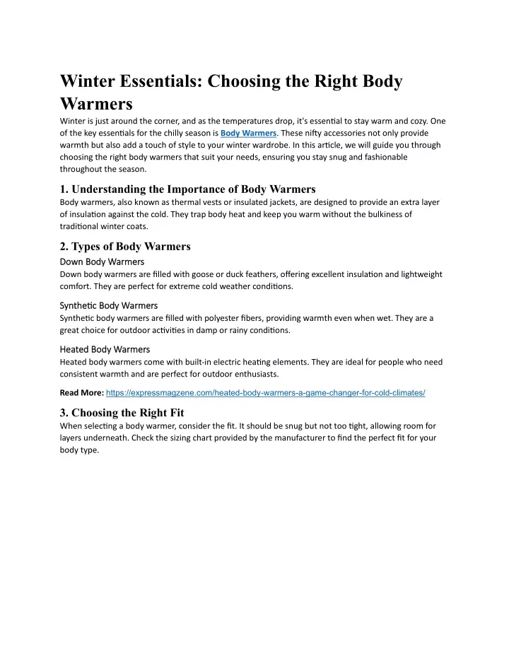 winter essentials choosing the right body warmers