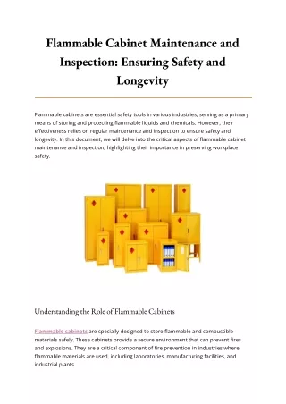 Flammable Cabinet Maintenance and Inspection: Ensuring Safety and Longevity