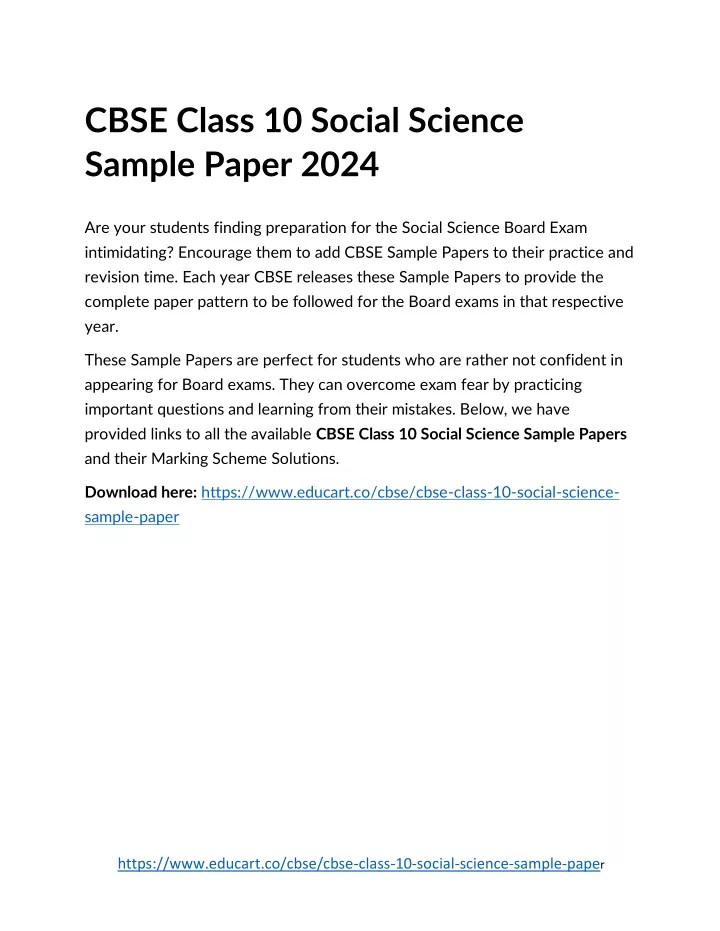 cbse class 10 social science sample paper 2024