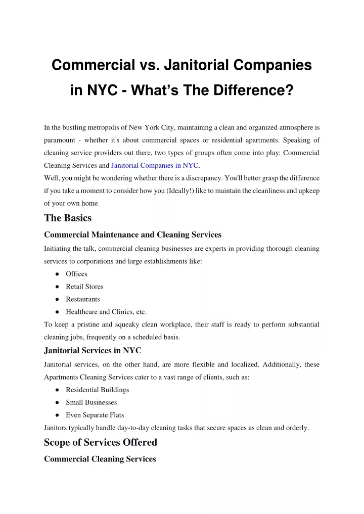 PPT - Commercial Vs. Janitorial Companies In NYC-What’s The Difference ...