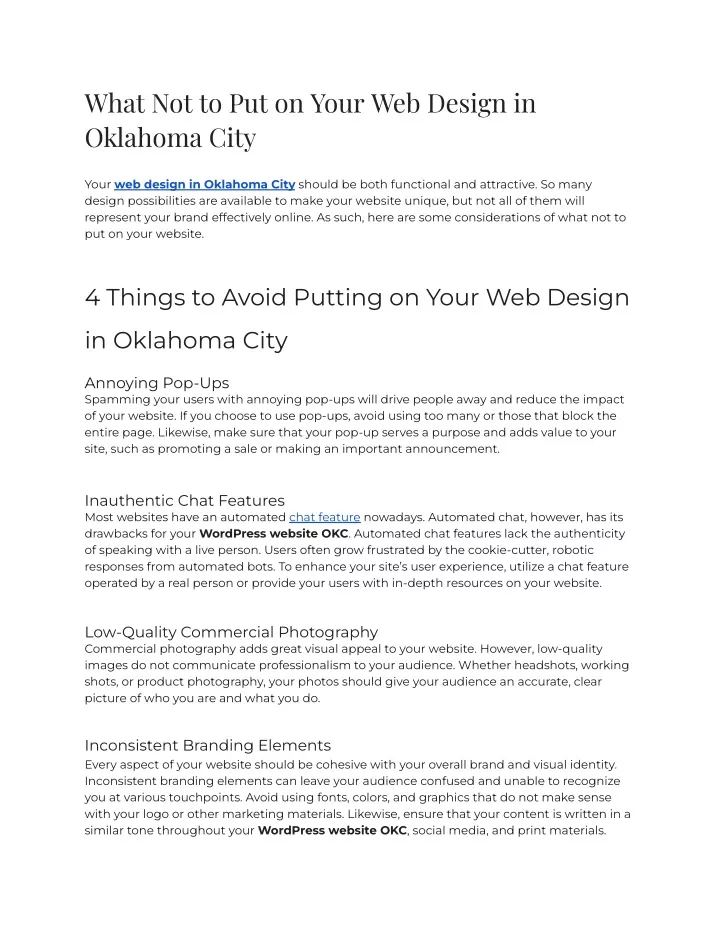 what not to put on your web design in oklahoma