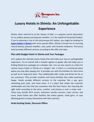 Luxury Hotels in Shimla An Unforgettable Experience