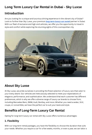 Long Term Luxury Car Rental in Dubai - Sky Luxse