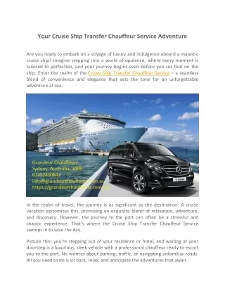 Your Cruise Ship Transfer Chauffeur Service Adventure