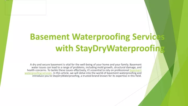basement waterproofing services with staydrywaterproofing