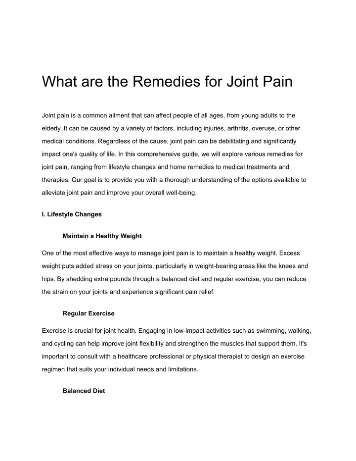 what are the remedies for joint pain