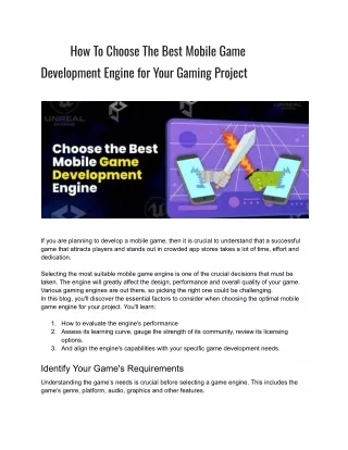 How To Choose The Best Mobile Game Development Engine for Your Gaming Project