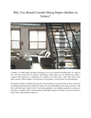 why you should consider hiring duplex builders