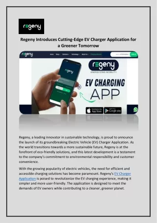 regeny introduces cutting edge ev charger
