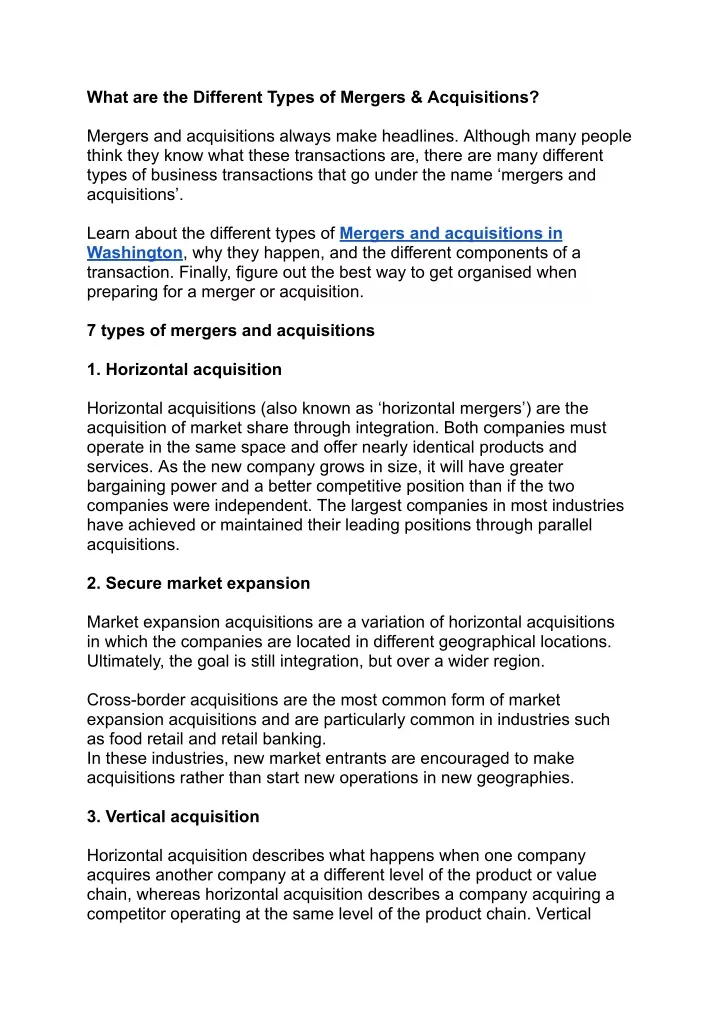 what are the different types of mergers