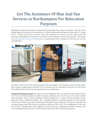 Get The Help Of Man And Van Services in Northampton For Relocation Purposes.