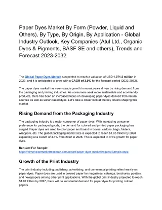 Paper Dyes Market