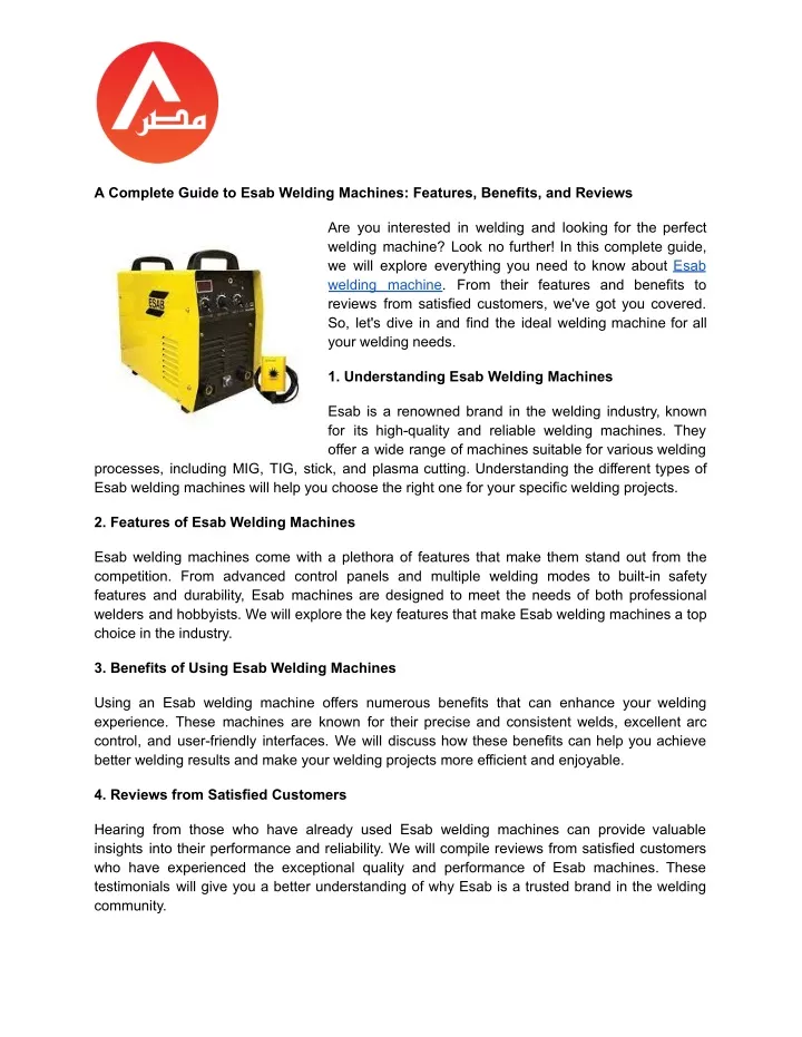 a complete guide to esab welding machines