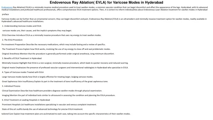 endovenous ray ablation evla for varicose modes in hyderabad