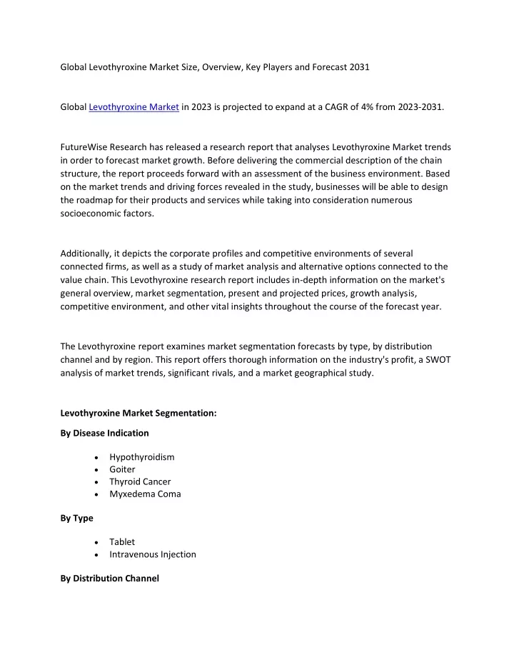 global levothyroxine market size overview