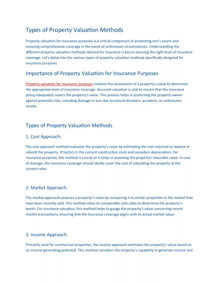 types of property valuation methods