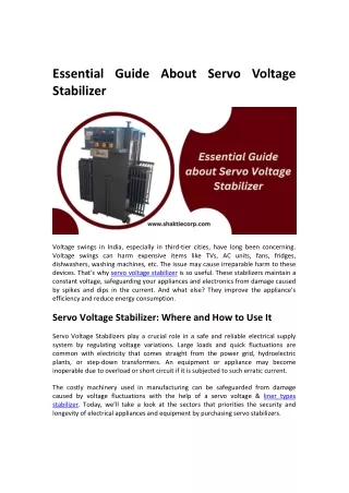 Essential Guide About Servo Voltage Stabilizer