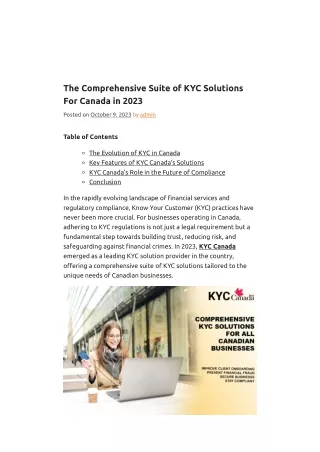 The Comprehensive Suite of KYC Solutions For Canada in 2023